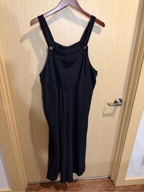 Black Pinafore Midi Dress with Button Straps